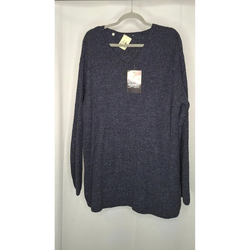 Tandem Firenze Navy Wool Blend V-Neck Knit Sweater Made in Italy XL NWT*READ